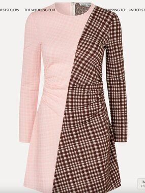 Stine Goya Ruched Waist Short Dress/ Brown And Pink Checks